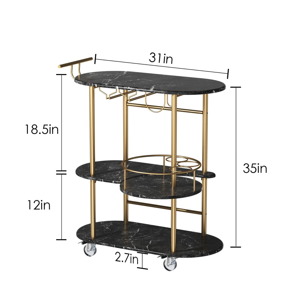 Light Gray Bar Carts with 4-Tier Storage Shelves, Mobile Bar Serving Cart with Wine Rack and Glass Holder, for The Home, Kitchen, Living Room, Dining Room