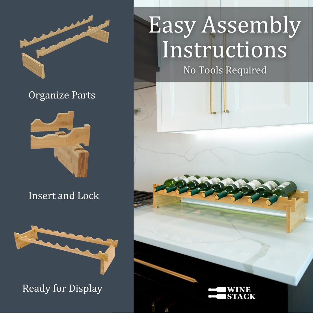 72 Bottle Bamboo Stackable Freestanding Wine Rack, No Tools Assembly, Durable, Wine and Liquor Bottle Storage for Small Spaces
