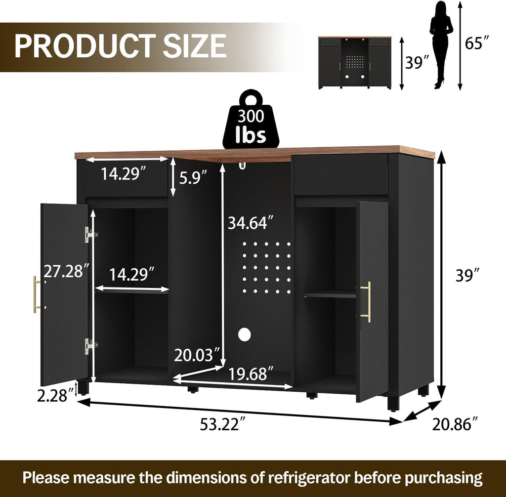 Tornivk 53" Large Coffee Bar Cabinet with Fridge Space, Black