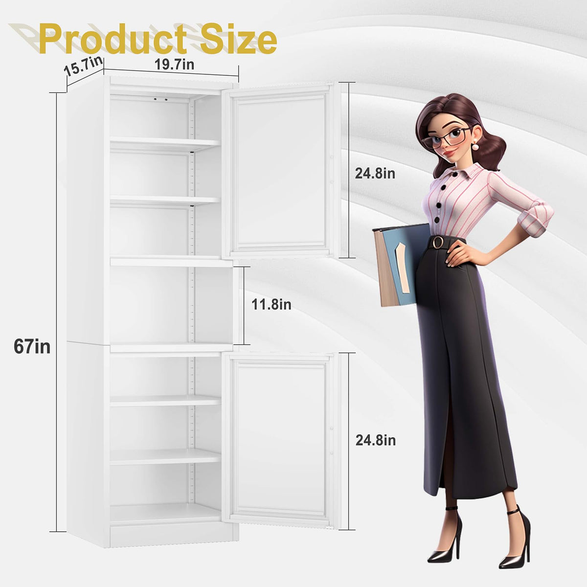 67" Tall Metal Pantry Cabinet, Narrow Freestanding Storage Cabinet, Black