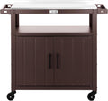 Feasto Outdoor Grill Cart w/Storage Cabinet, Stainless Steel Top, Brown