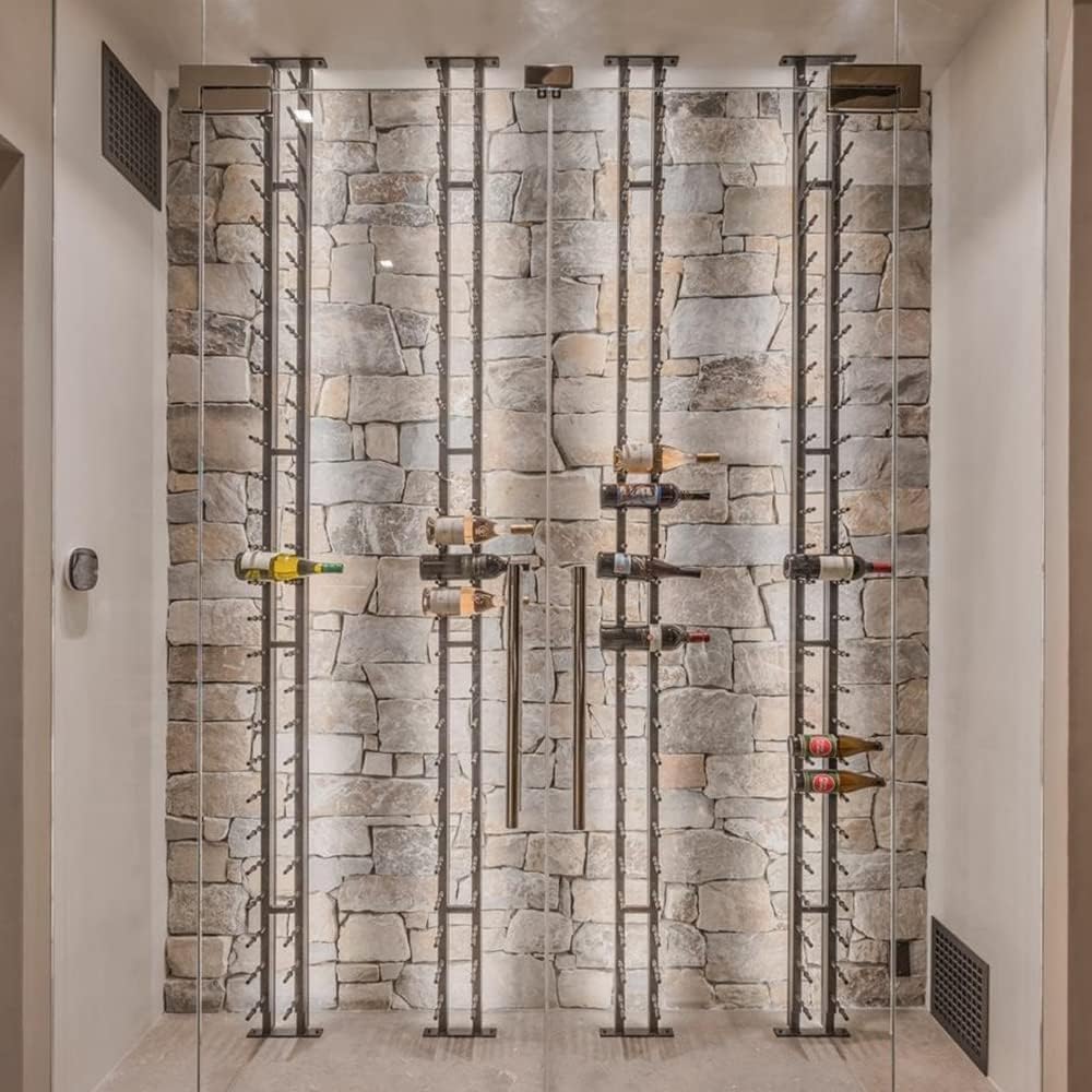 Ultra Wine Racks Floor-to-Ceiling Mount Display (1 Side, Double Deep, Black, Holds 42 Wine Bottles) - Modern Metal Wine Storage for Wine Cellars, Home Bars, Kitchens, and Dining Rooms