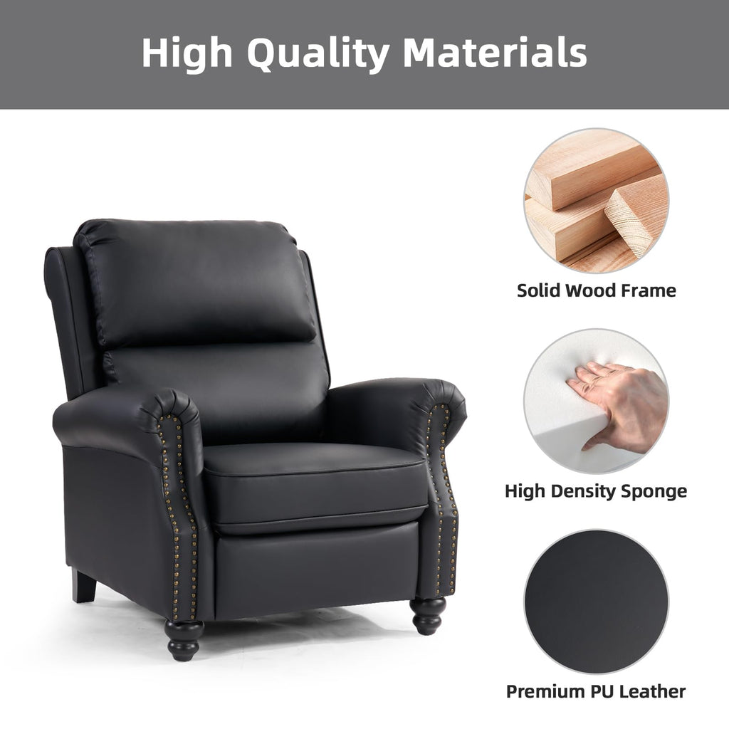 CANMOV Pushback Recliner Chair Faux Leather Armchair Push Back Recliner with Rivet Decoration Single Sofa Accent Chair for Living Room, Chocolate