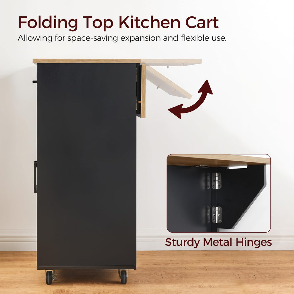 MAHANCRIS Kitchen Island on Wheels with Drop Leaf, Folding Countertop Kitchen Island Cart, Kitchen Island Table with Towel Rack, Drawer, for Kitchen, Dining Room, White and Walnut KIBZ12501