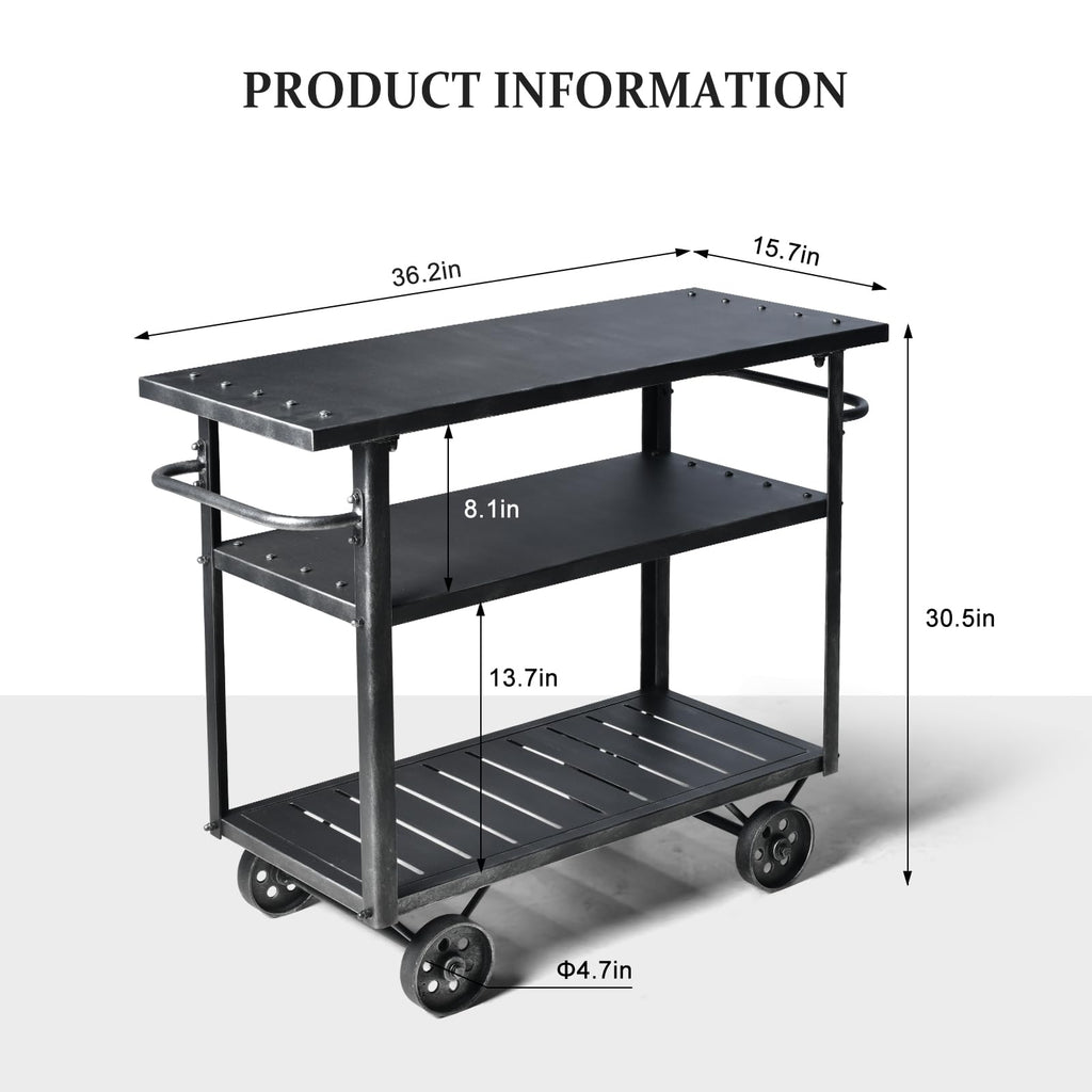 Industrial 3 Tier Rolling Utility Storage Cart Wine Beverage, Metal Wine Rack with Wheels Kitchen Bar Dining Room Tea Wine, Storage Cart with Wood