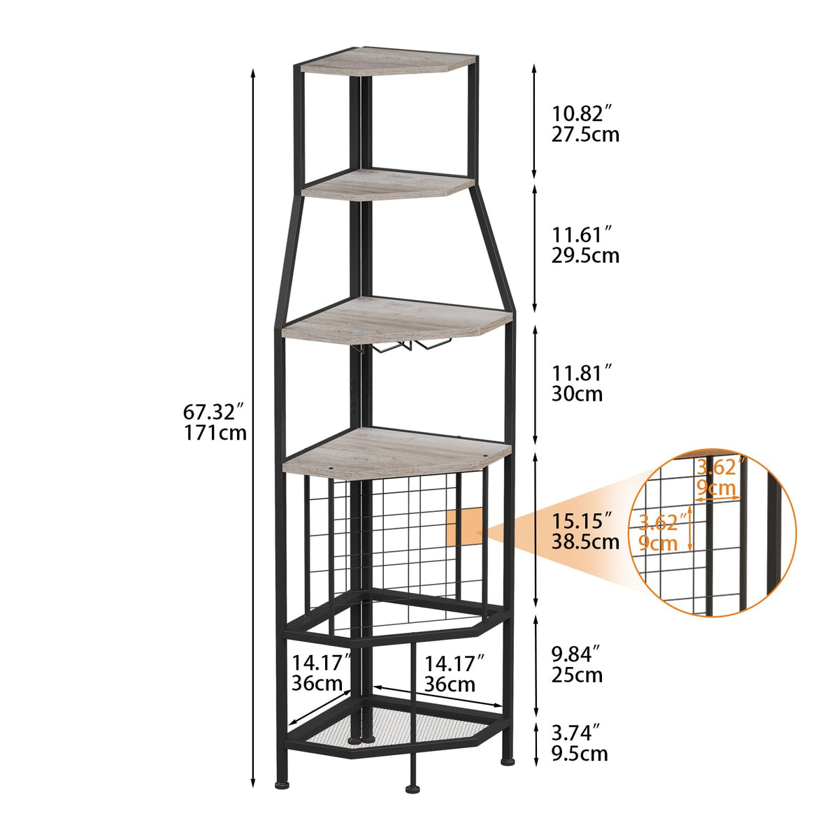 5-Tier Corner Wine Rack with Glass Holder, Floorstanding Wine Storage