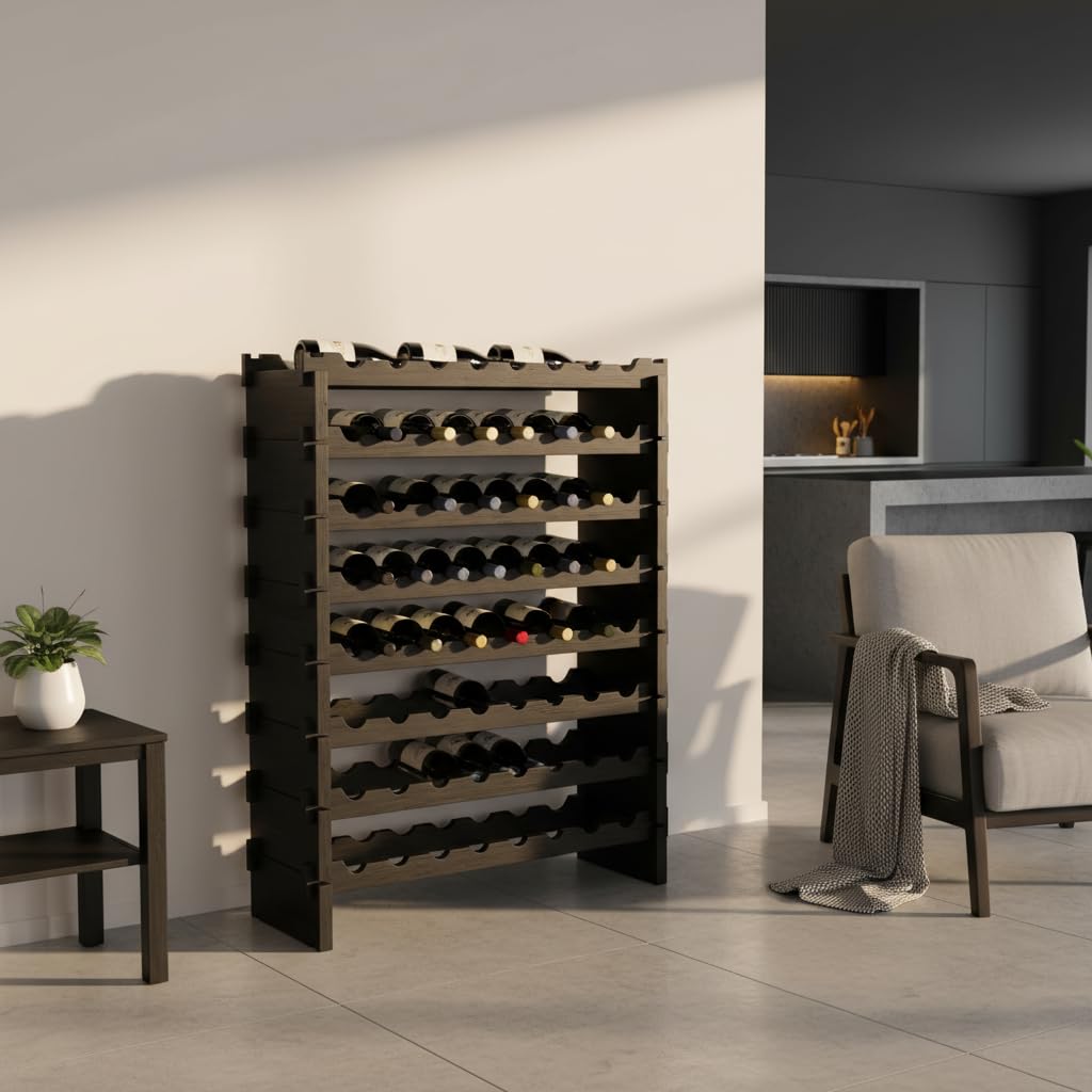 NutriChef 108 Bottle Stackable Modular Wine Rack, Upgraded 1â Thick Sideboard, .5â Rack Sticks, Sturdy Wobble Free Natural Bamboo Construction, Protective Moisture Resistant Finish, 33.5" x 10" x 63"