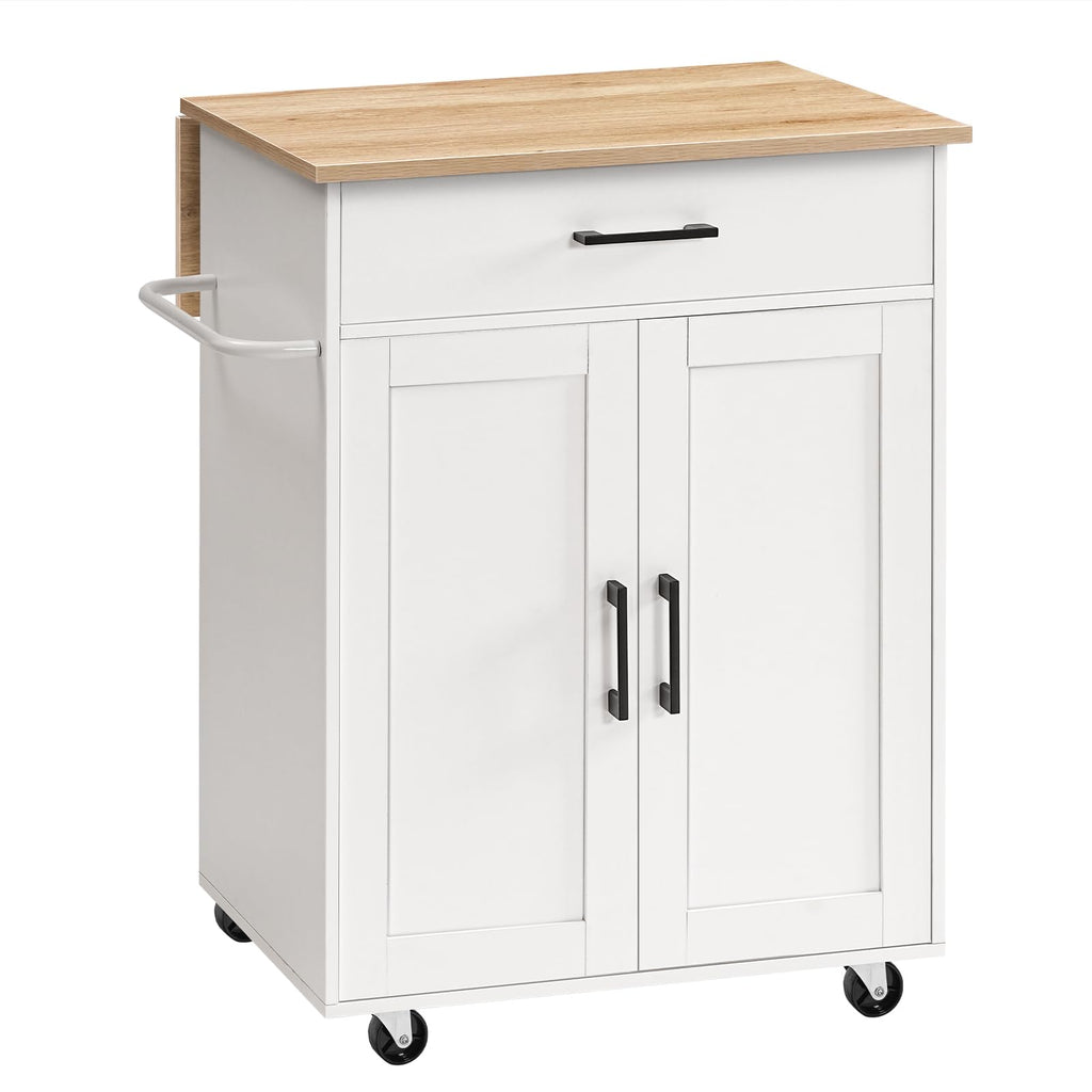 MAHANCRIS Kitchen Island on Wheels with Drop Leaf, Folding Countertop Kitchen Island Cart, Kitchen Island Table with Towel Rack, Drawer, for Kitchen, Dining Room, White and Walnut KIBZ12501