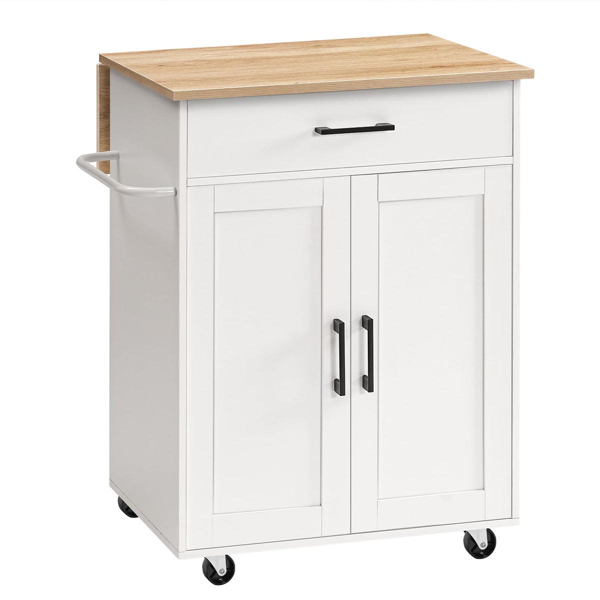 MAHANCRIS Kitchen Island on Wheels with Drop Leaf, Folding Countertop Kitchen Island Cart, Kitchen Island Table with Towel Rack, Drawer, for Kitchen, Dining Room, White and Walnut KIBZ12501