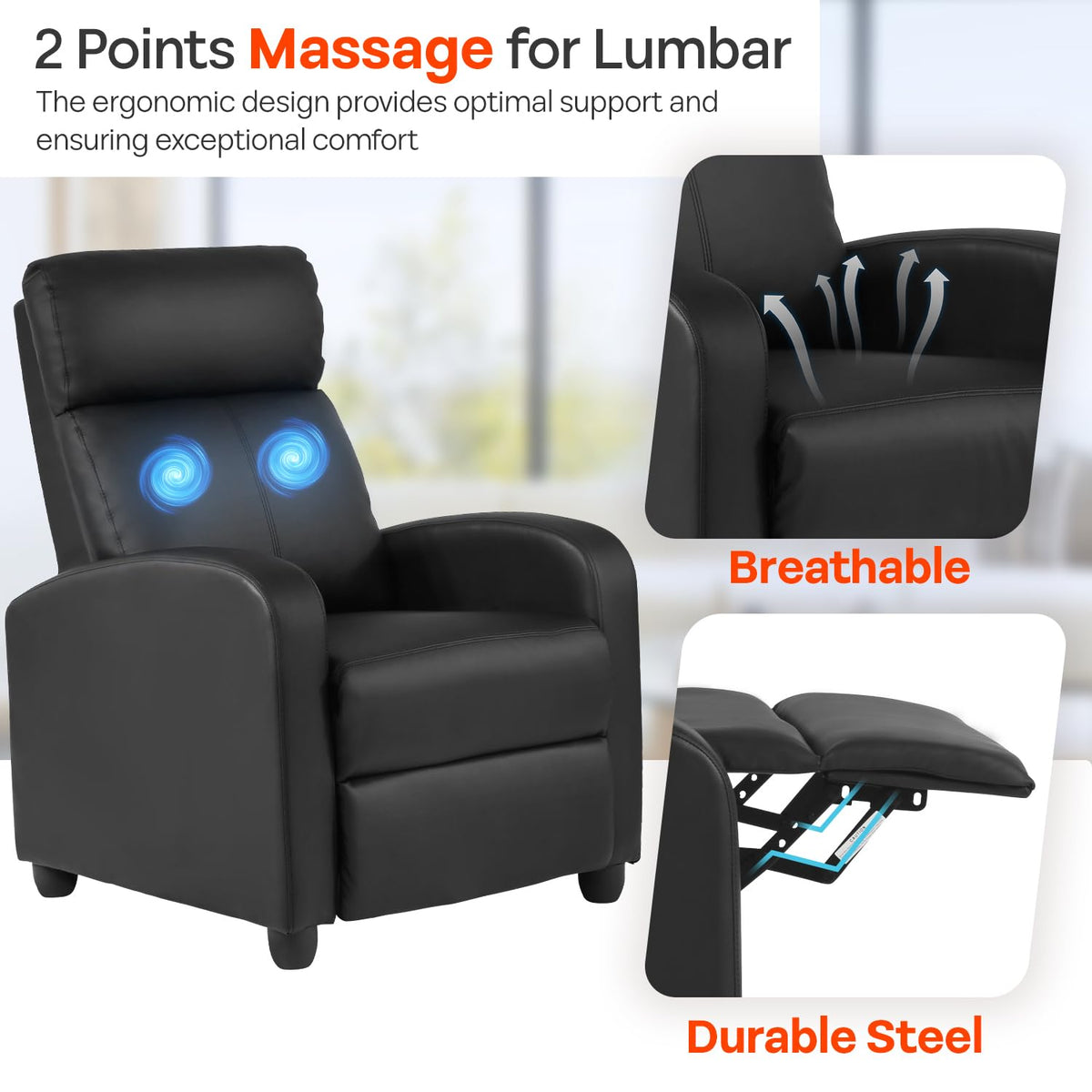 FDW | Recliner Chair | Without Massage Function | Black, PU Leather