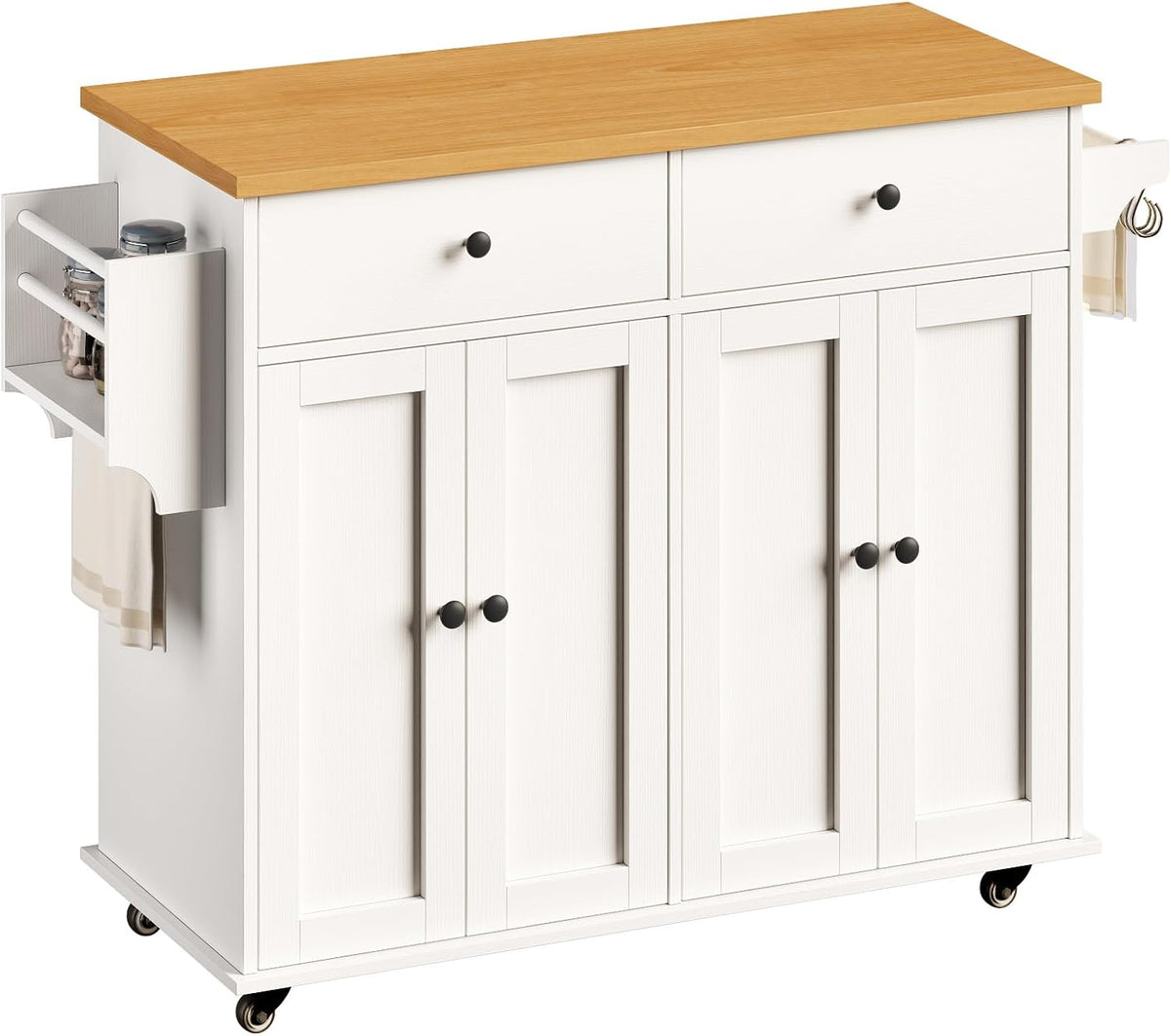 Kitchen Island with Storage, 35.4" Rolling Kitchen Island Cart on Wheels with 2 Drawers&Doors, Portable Kitchen Island Cart with Spice Rack&Towel Rack for Small Spaces Dining Room, White