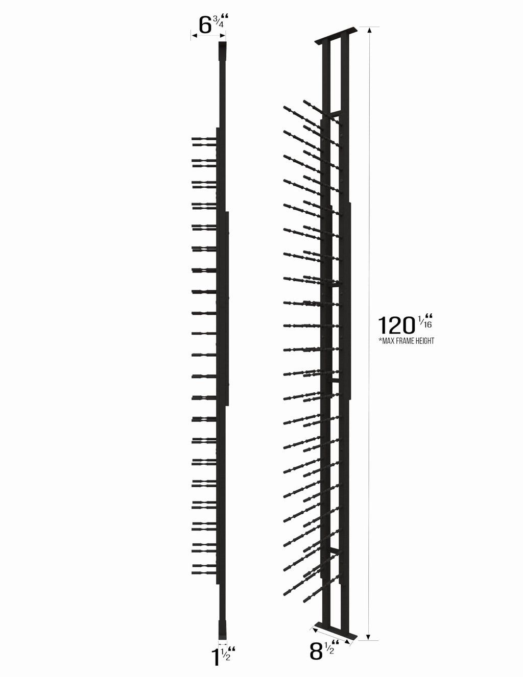 Ultra Wine Racks Floor-to-Ceiling Mount Display (1 Side, Double Deep, Black, Holds 42 Wine Bottles) - Modern Metal Wine Storage for Wine Cellars, Home Bars, Kitchens, and Dining Rooms