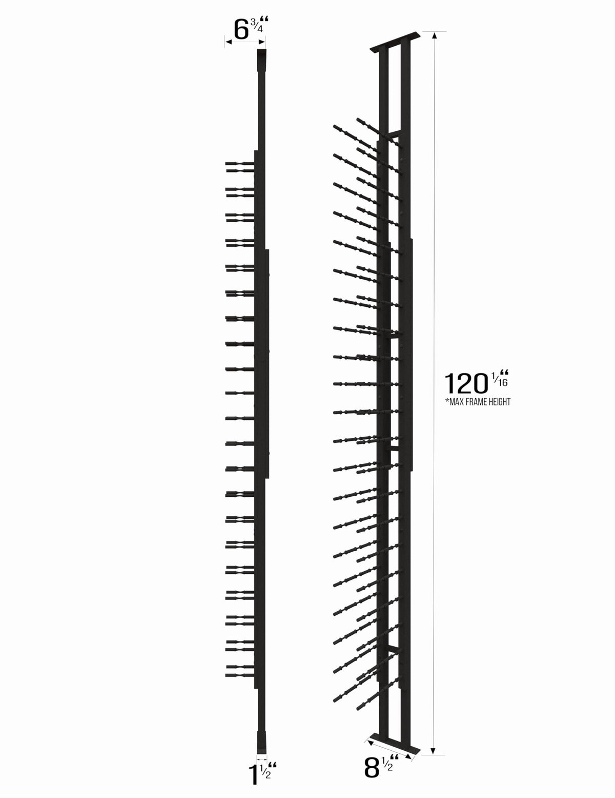 Ultra Wine Racks Floor-to-Ceiling Mount Display (1 Side, Double Deep, Black, Holds 42 Wine Bottles) - Modern Metal Wine Storage for Wine Cellars, Home Bars, Kitchens, and Dining Rooms