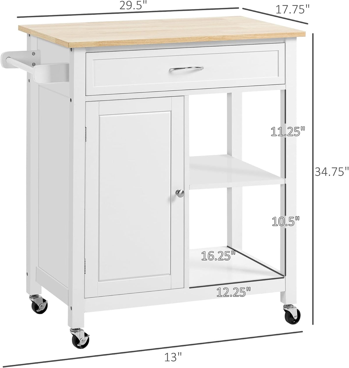 HOMCOM Kitchen Island Cart, Rolling Kitchen Island, Wood Top, White