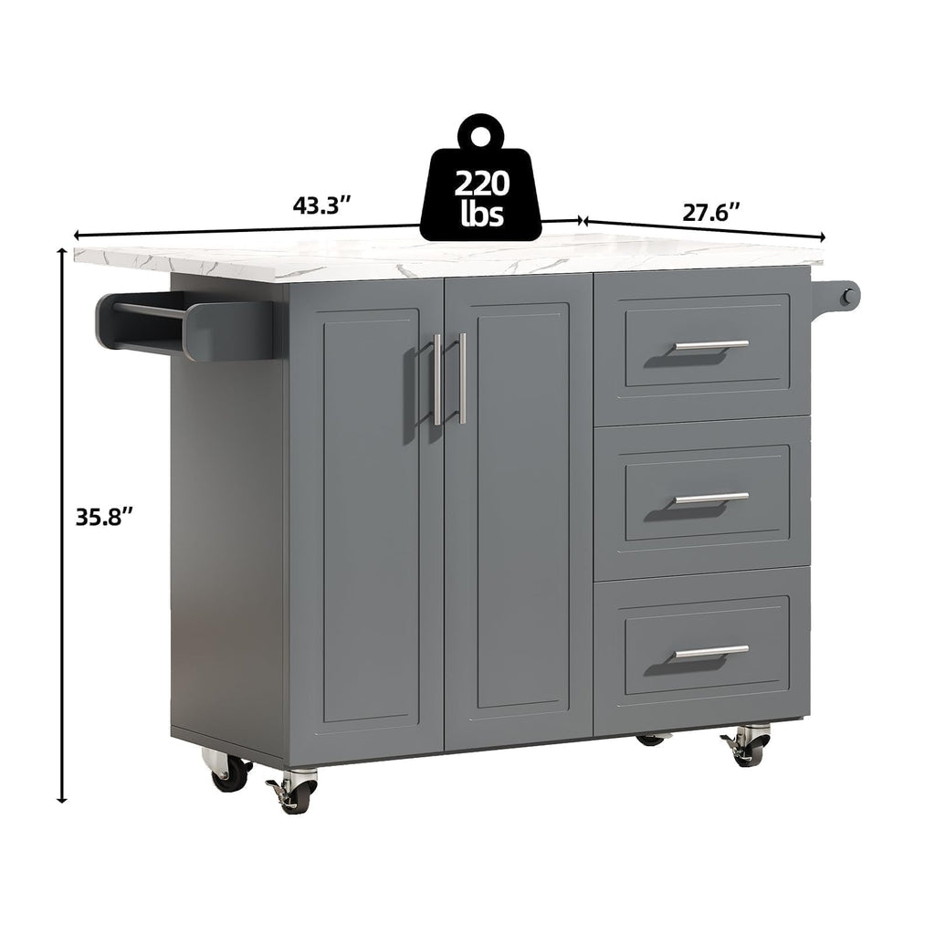 43" Kitchen Island on Wheels, Rolling Kitchen Island with Drop Leaf, Black