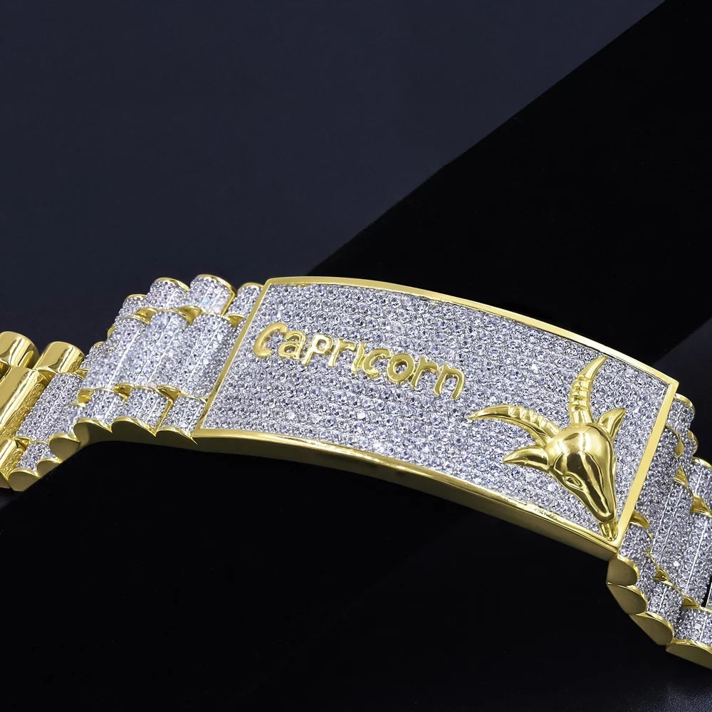 Simulated Capricorn Yellow Diamond Astrology Bracelet Tone Horoscope Gold Zodiac 8.5'' Sign Mens 14K Horse
