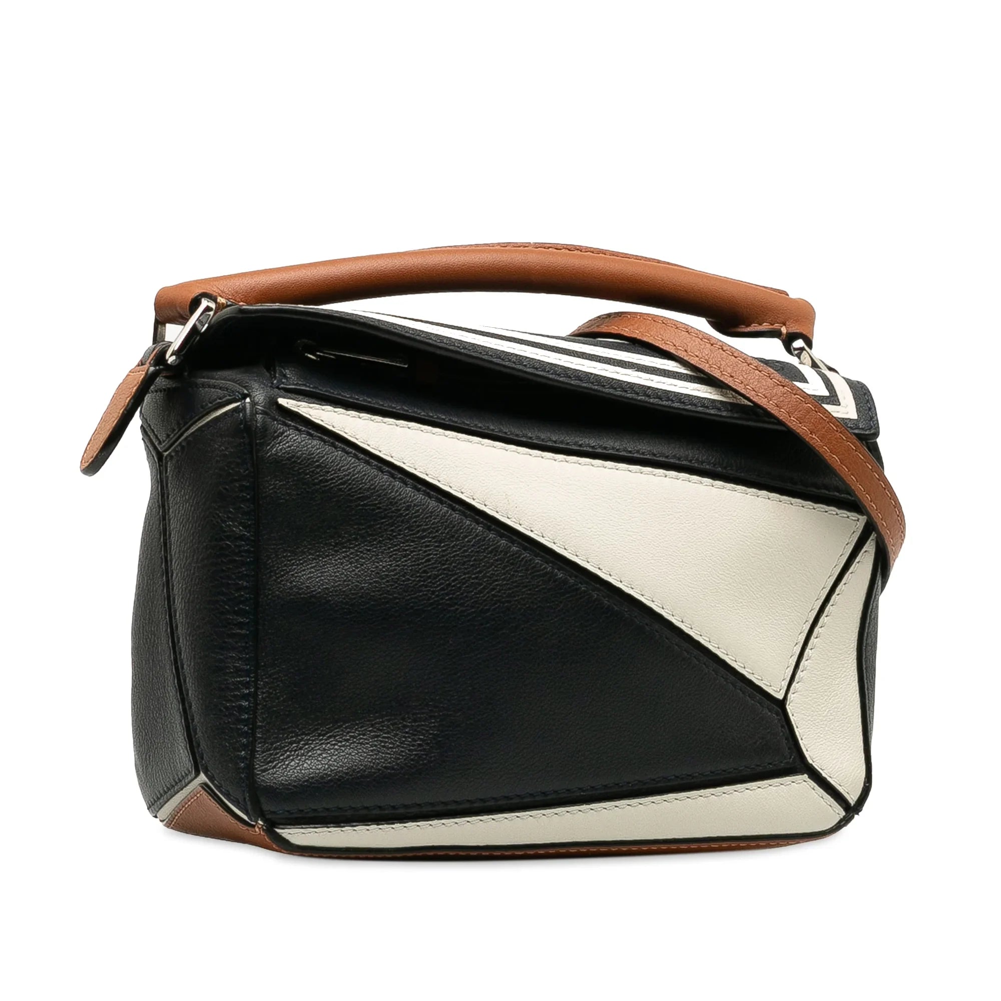 Satchel Puzzle Black Sailor Authenticated Unisex LOEWE Mini Pre-Owned Calf (Good) Leather