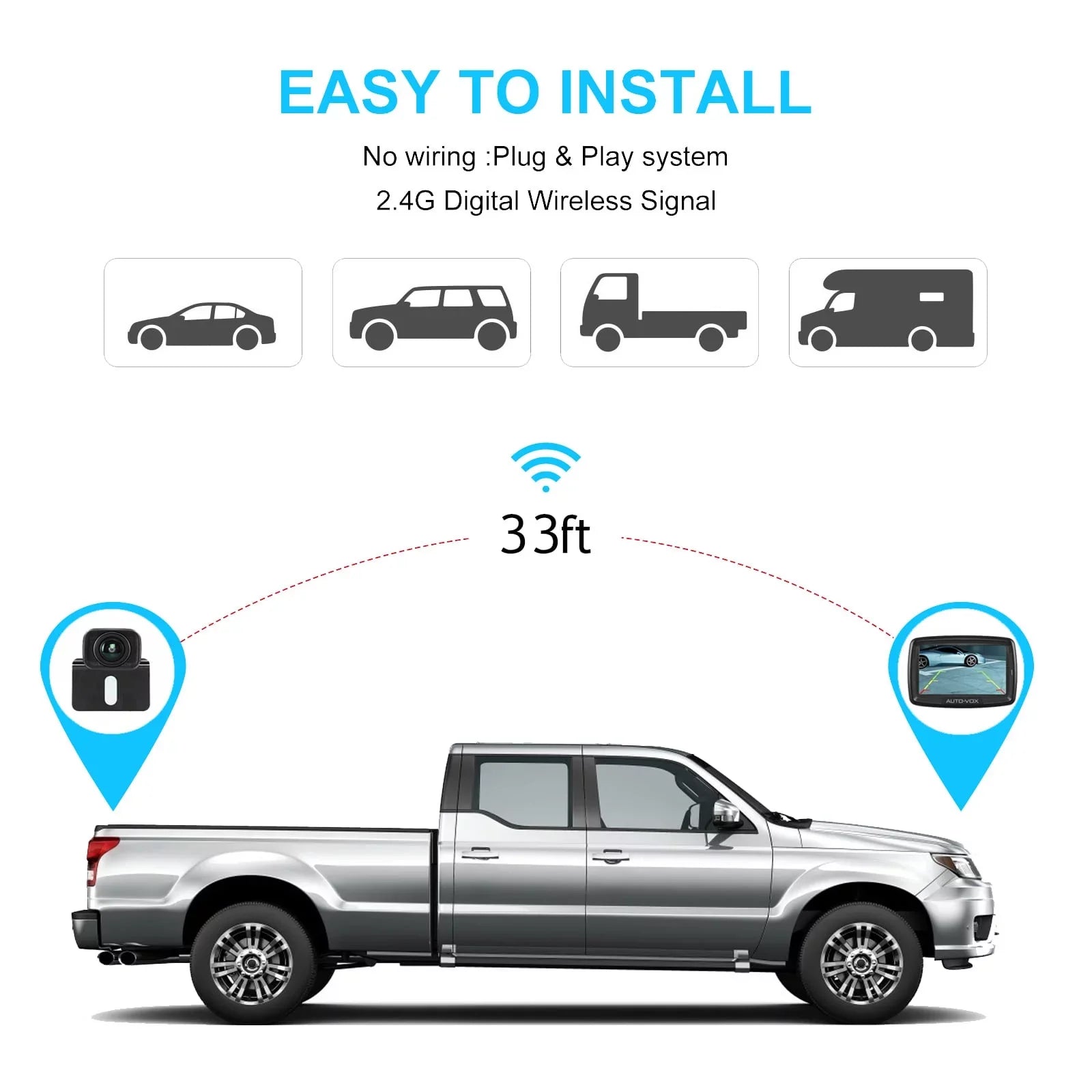 Camera Camera Camera for System Reversing for BackUp Trucks, Wireless Digital Backup Camera Easy View Waterproof Rear Vehicle Wireless Installation, Trailer