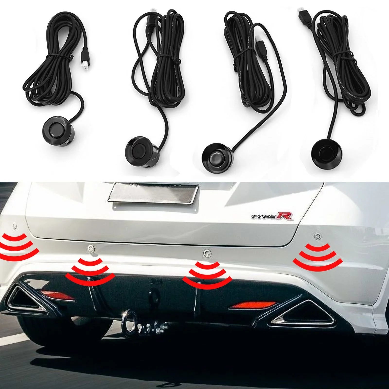 Sensors Backup Car Cable) Radar beeps, Diameter Detection Sensor 4 Packs Parking Distance:30~150CM, System, Buzzer X60D 2.3M Waterproof (Black) (22mm Reverse