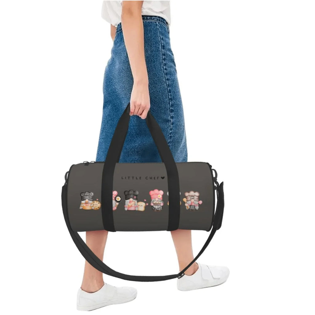 Sports Travel Bag Cylinder Baker Luggage Bag Compartment Pocket Capacity Bag Waterproof with Gnome and Coaee Large Gym