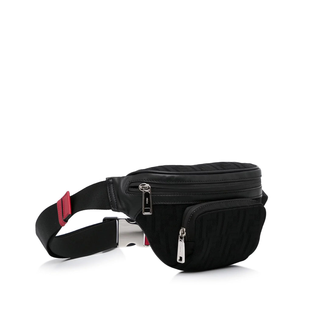 Fabric Unisex Authenticated (Good) Pre-Owned Pocket Black Bag Knit Neoprene FF Perforated Belt Fendi Vitello Grace