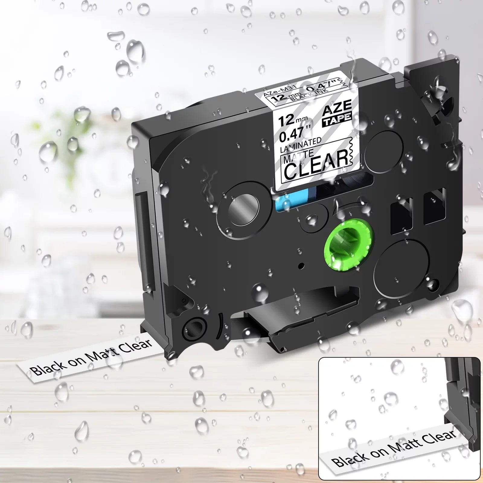 Clear P-touch 0.47" 30PK Label GREENCYCLE 12mm Tape Brother TZ-M31 on TZe-M31 Matte Laminated TZM31 Black Compatible for TZeM31