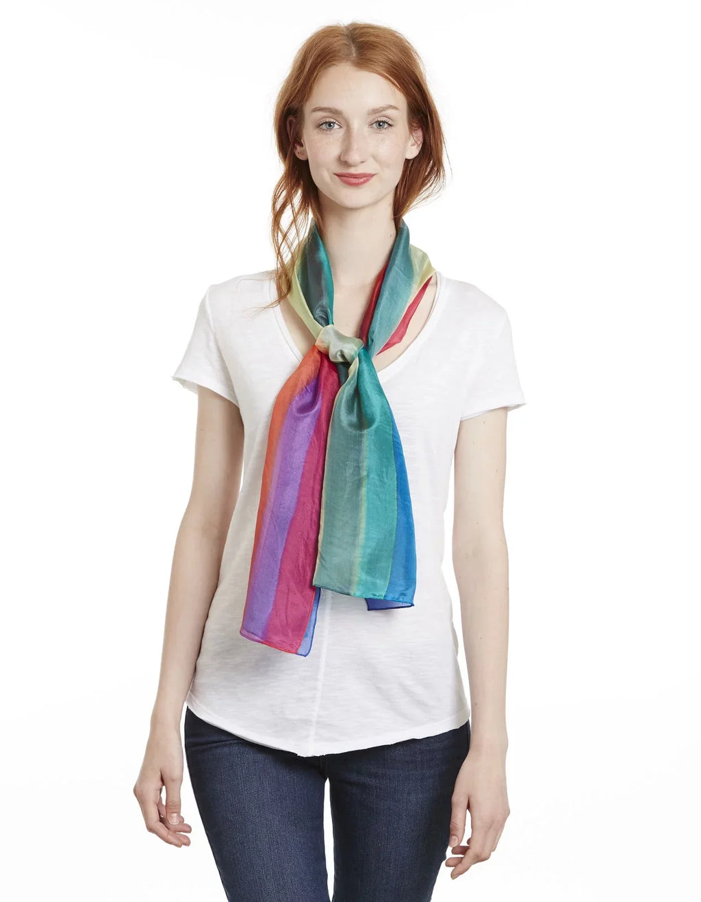 Silk Scarf Women's 100% Long Rainbow World Invisible Hand Painted Mulberry