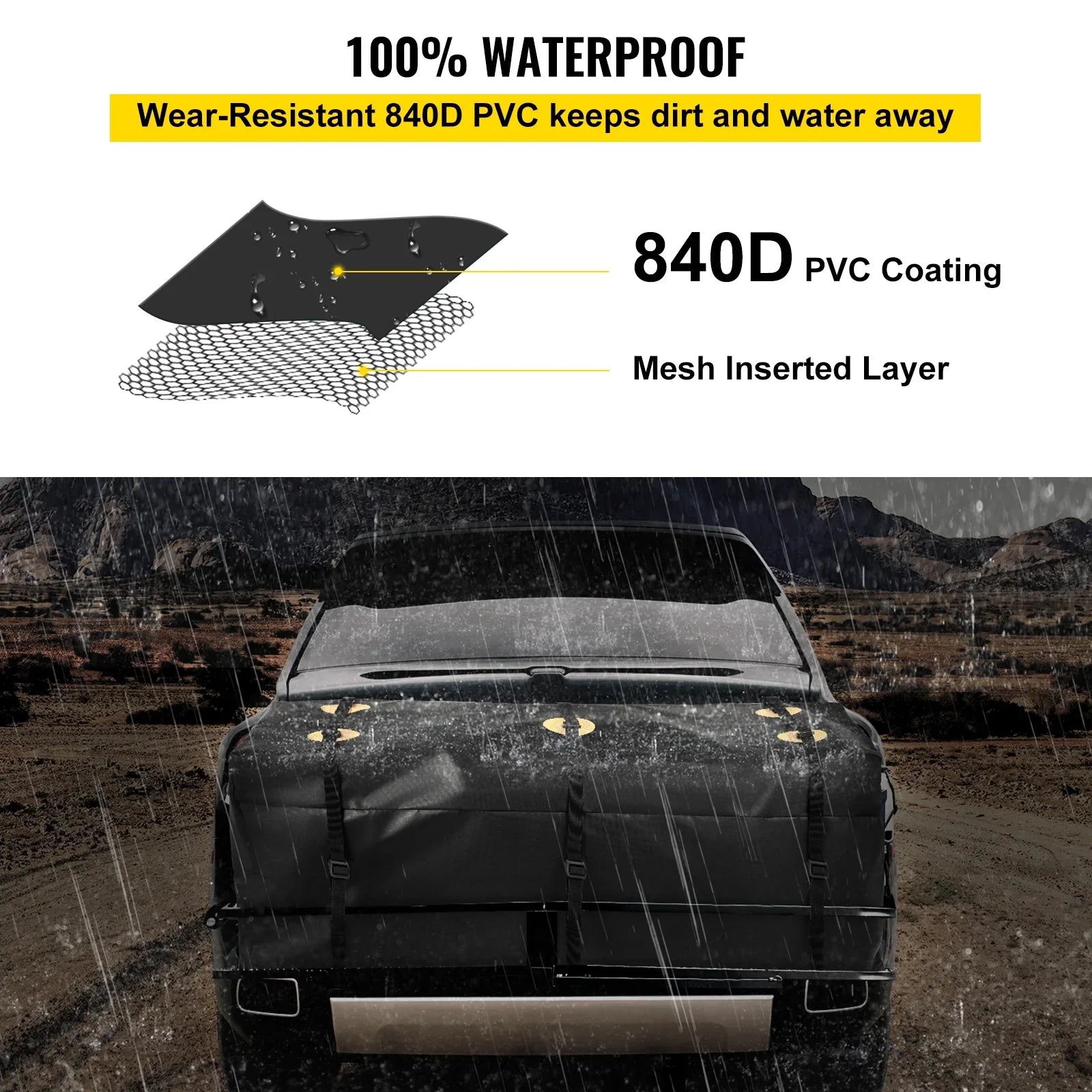 PVC, 60"x24"x26" Hitch BENTISM with Carrier 840D Car (22 Heavy Cubic Feet), Vans Hitch Waterproof Bag Bag, Cargo Basket SUV Carrier Truck Cargo for Straps, Fits Reinforced Hitch Duty