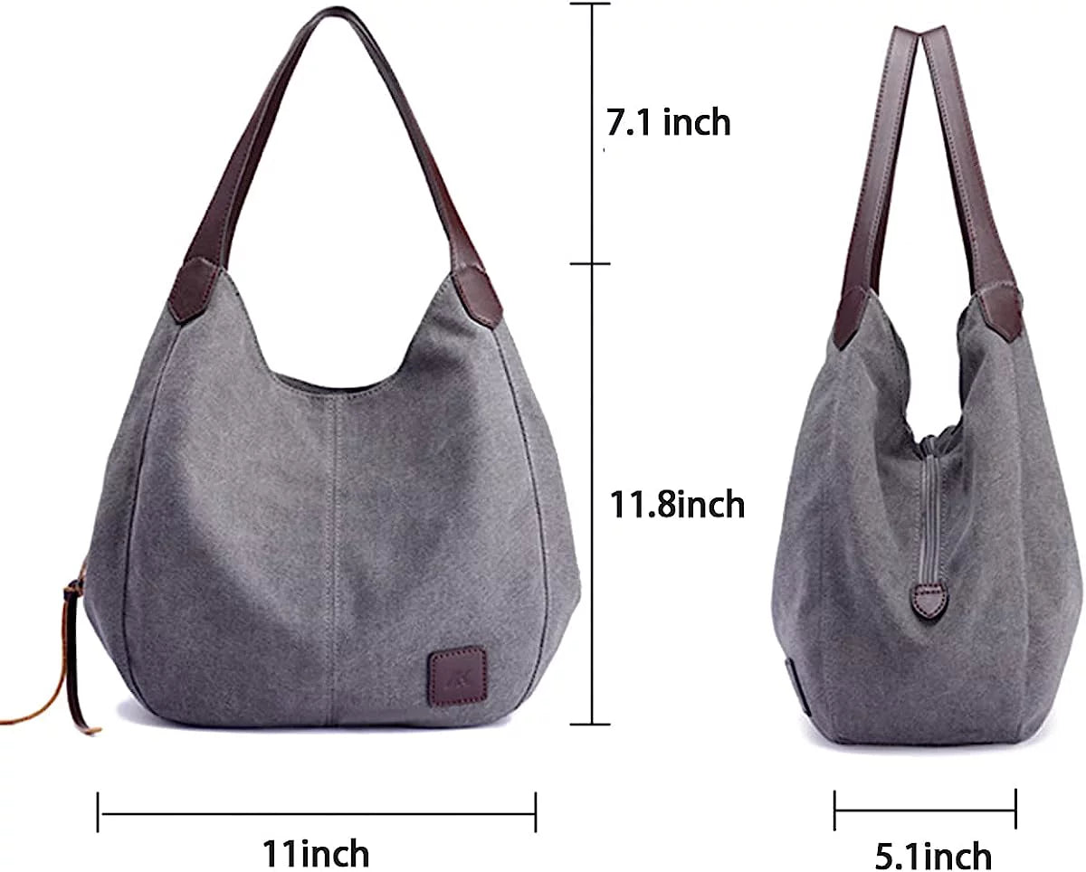 Multi Canvas Pocket Handbags Purses Hobo Shoulder Totes Bags Women Purse