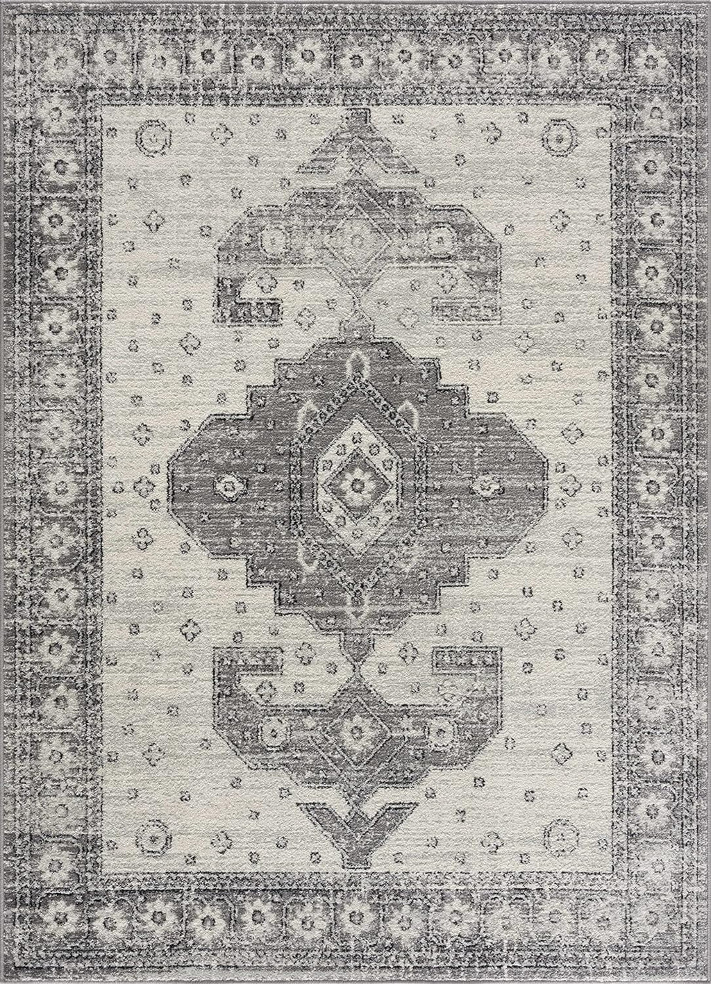 '- - Goksun 7'10" Vintage Pattern Rug Living Persian Beige Indoor 10' Room, Distressed Area Marash Medallion Grey, X - Collection Boho Traditional Oriental - Bedroom,