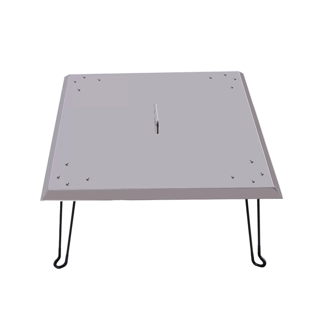 Stainless Pit Legs with Miumaeov Down Burner Fire Heat 24*24in and Heat Fire to Push Steel Foldable Cover Out Pit Deflector Square