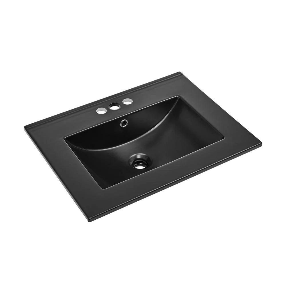 Sink with Black Matte 24" Vanity Faucet Bathroom Holes 4" Top in Centerset