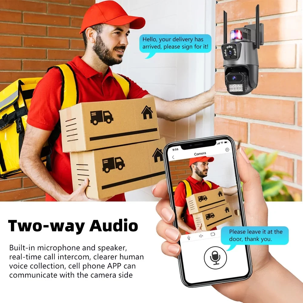 Waterproof Audio Outdoor Vision, Dual 360° Home Camera, Lens Cameras Night Security Wi-Fi Kepeak Surveillance 2-Way View,