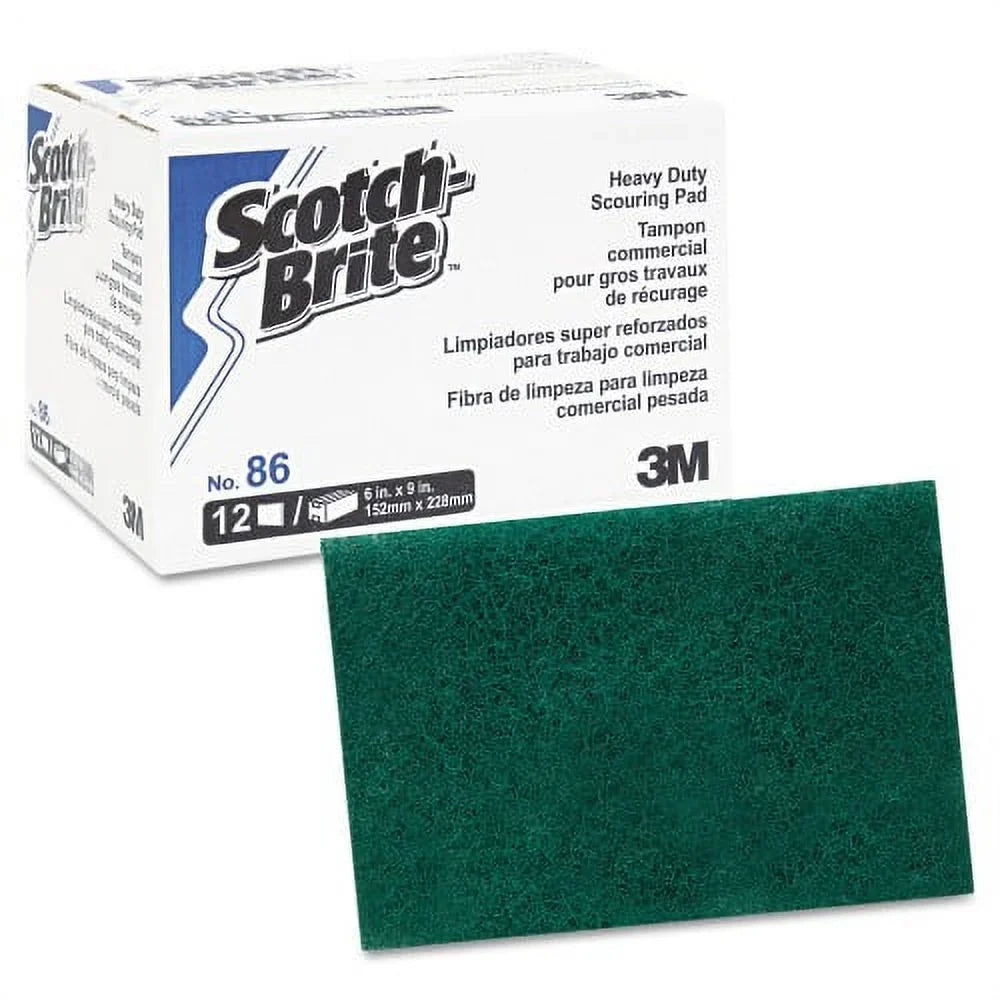 Dozen, Pad Scouring 6 x Green, 9, 86, Heavy-Duty Scotch-Brite Each