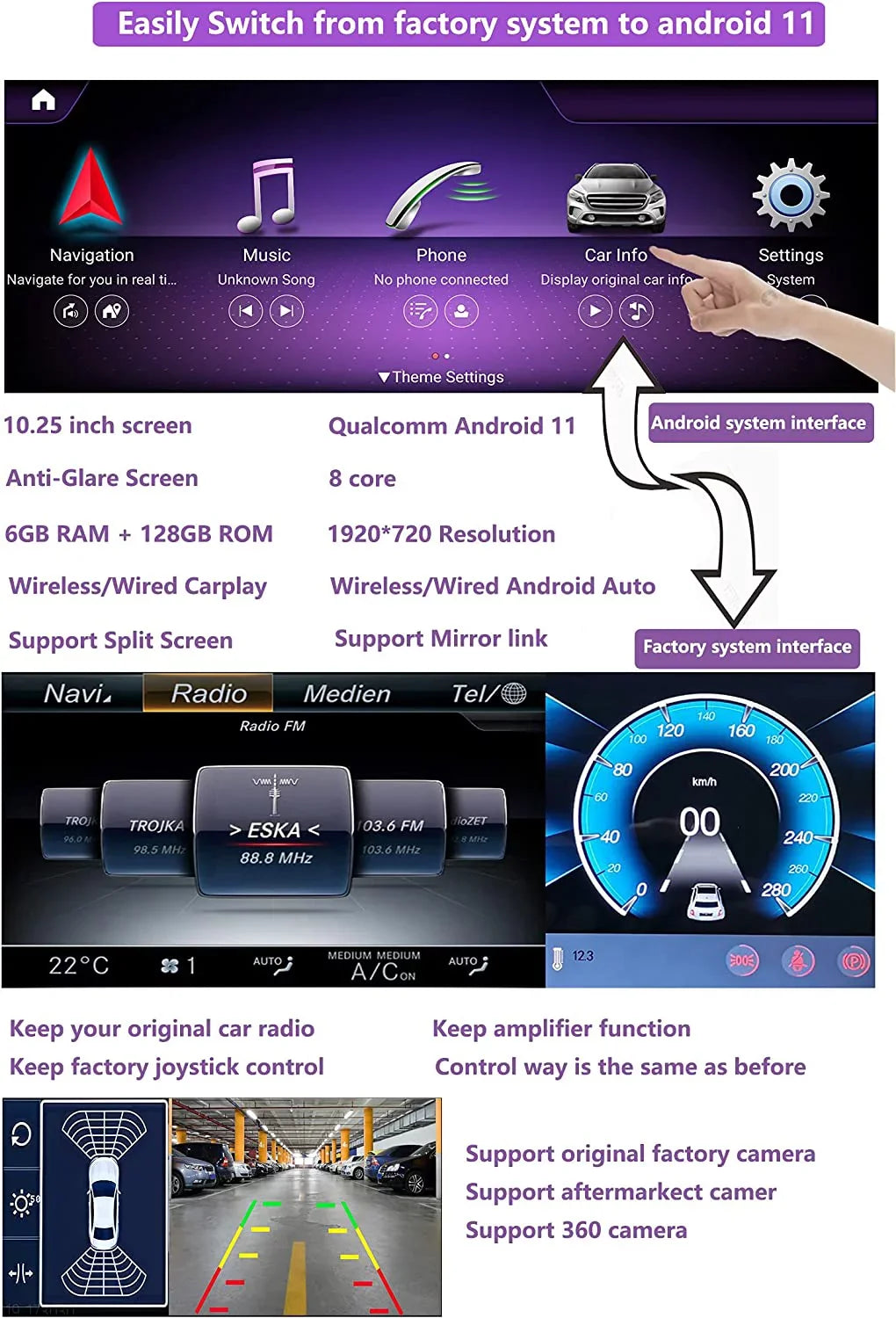 Android X156 Navigation Screen 10.25" Android for Wireless Road GLA Class 2016-2018 Car Mercedes CLA 13 5.0, C117 Benz Camera Touch 8GB+256GB  NTG Carplay Top Stereo Car Auto Support A