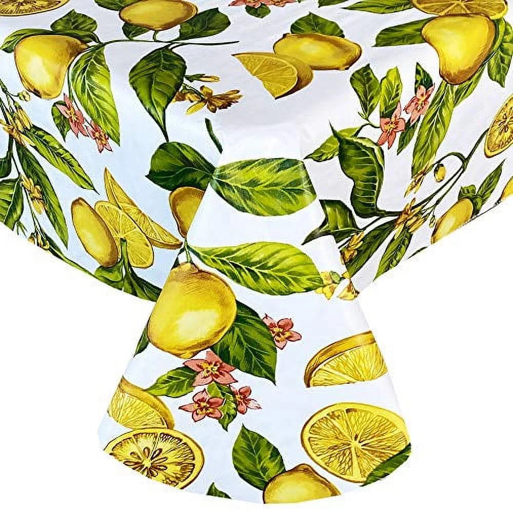 Tablecloth, Lemon Oblong/Rectangle Waterproof Indoor/Outdoor Tablecloth, Barbeque, Vine x Backed Lemons 60 Flannel Kitchen Zesty Patio Picnic, Inch and Inch 102 Dining, Newbridge Vinyl
