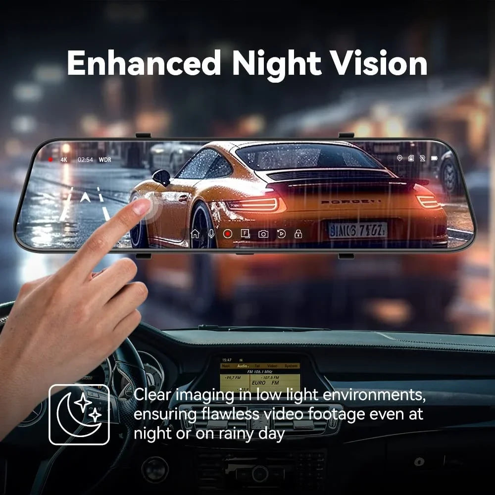 and Camera 12'' Rear Rear BSD,2160P Pro Cam, Mirror View Dash Pelsee Assistant 32GB Control,Night P12 Card w/ADAS Front Camera,Voice Mirror 4K Memory Vision,Parking Driving Monitoring,Free Smart and