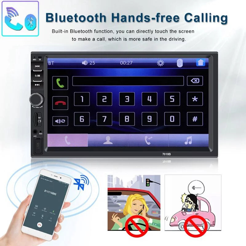 Car Double Control Link 7 Remote Bluetooth Receiver with and Stereo Radio Screen Touch Camera Inch Backup with Audio Mirror USB FM Din Car Radio