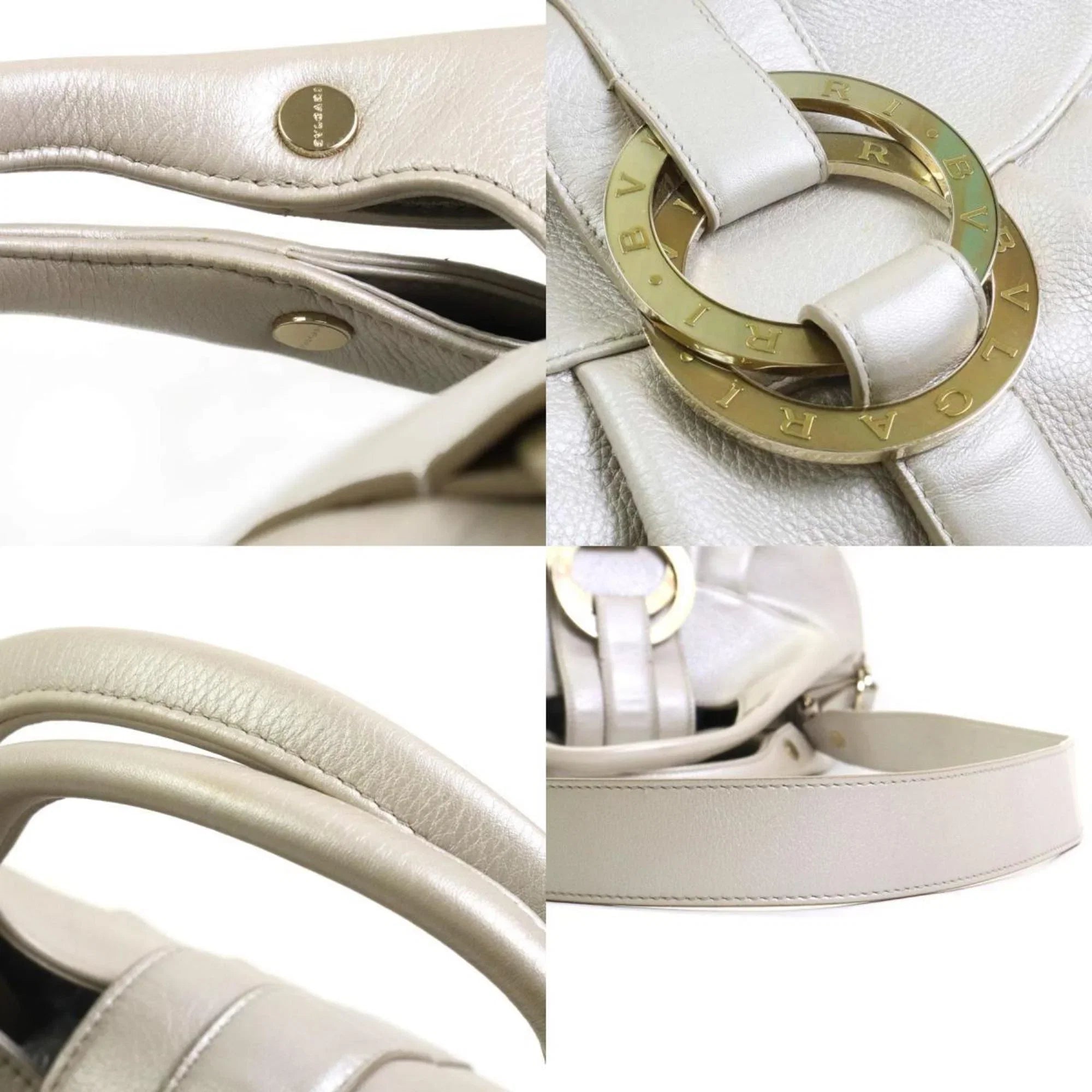bag Chandra pearl shoulder Pre-Owned BVLGARI Bvlgari (Good) gray handbag leather ladies gold