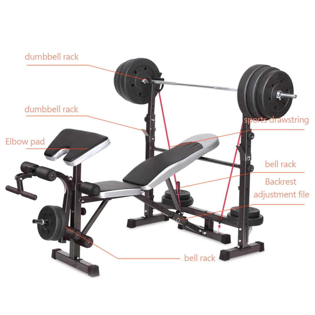 Weight Press Bench Adjustable Folding Bench Rack Full Body W/Barbell Workout