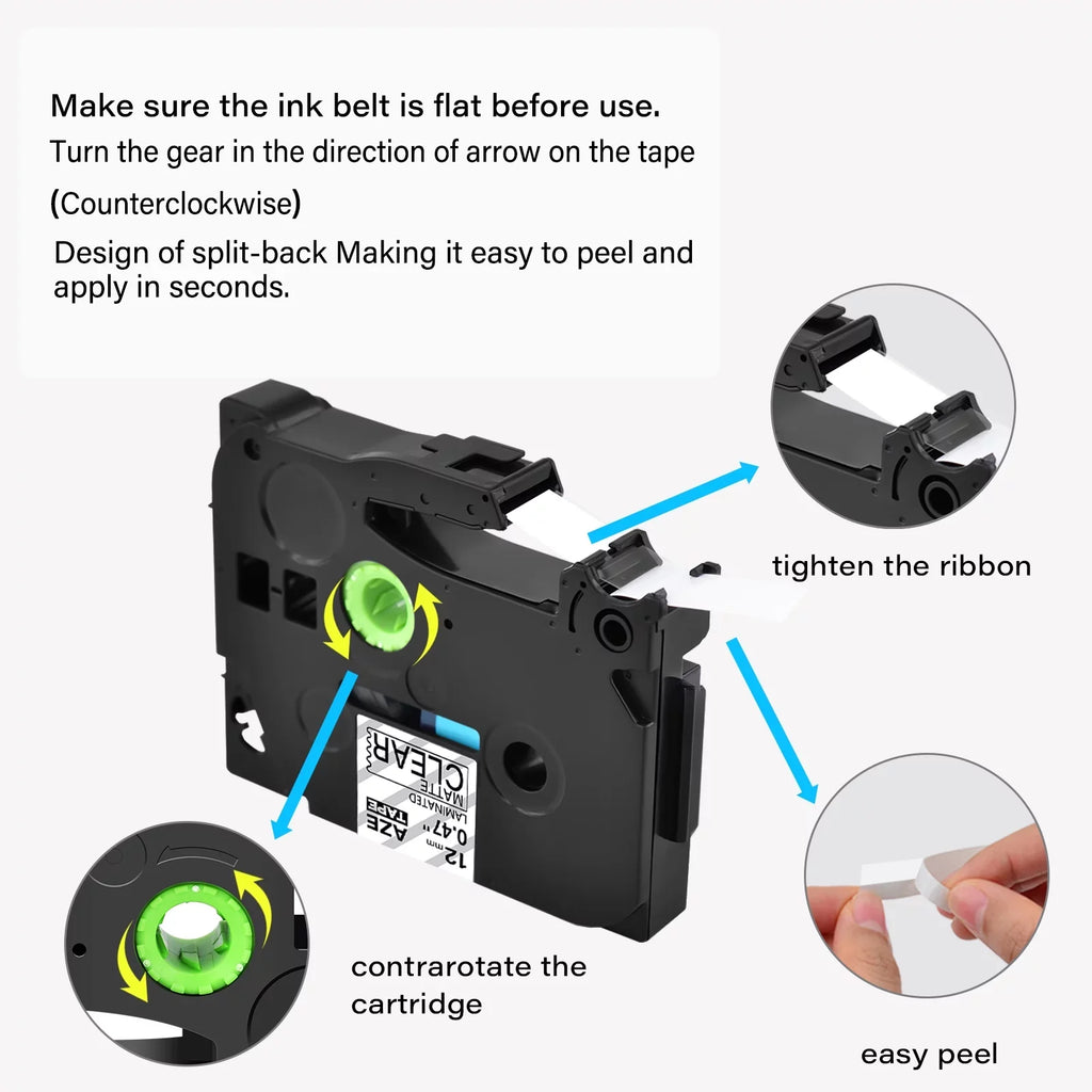 Clear P-touch 0.47" 30PK Label GREENCYCLE 12mm Tape Brother TZ-M31 on TZe-M31 Matte Laminated TZM31 Black Compatible for TZeM31