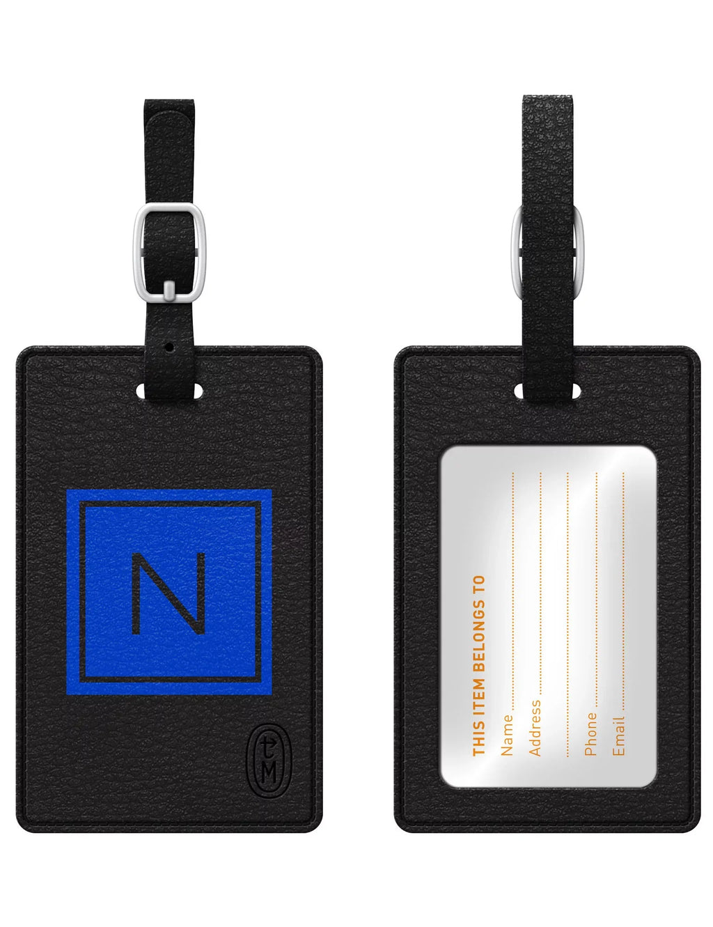 Marine Leather Black Centon TAGV1BLK-M06M-N Monogram N Inversed Bag Tag OTM