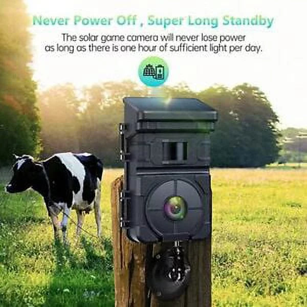 24MP IP66 Solar Trail Wildlife Rechargeable Camera Hunting Game Night HD Vision