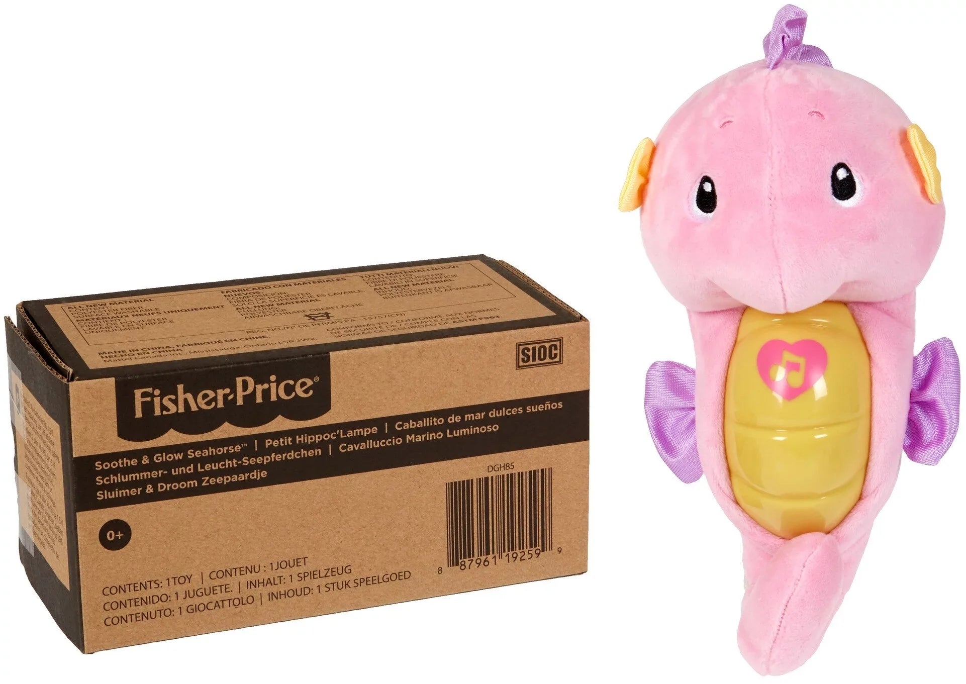 Pink Glow Fisher-Price Plush with Seahorse, Lights for & Ocean and Sounds Toy Soothe Baby Music,