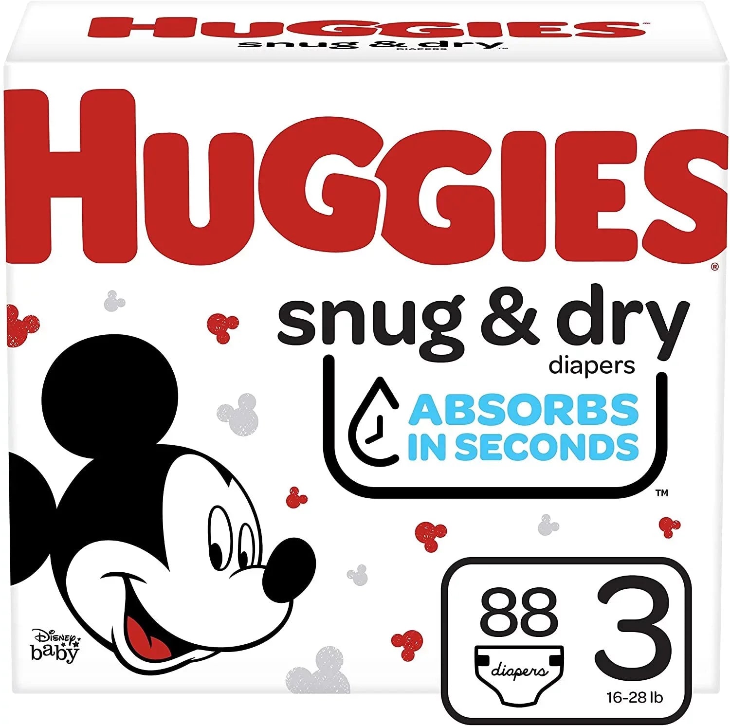 HUGGIES Diapers Baby Count 3 Big Snug Pack, and Dry Size 88