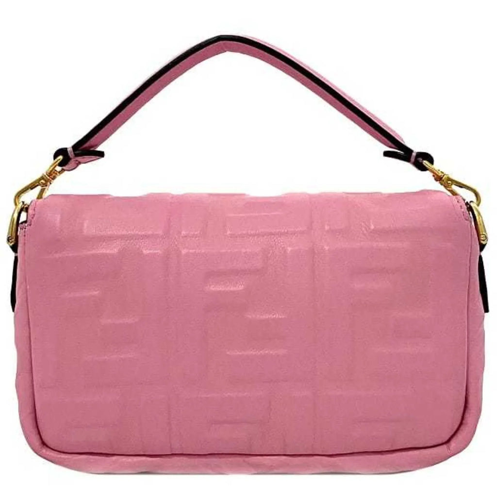 Pink FF Baguette Pre-Owned Chain FENDI Small 8BS017 Leather Shoulder (Like GP Embossed Ladies New) Gold Fendi Bag