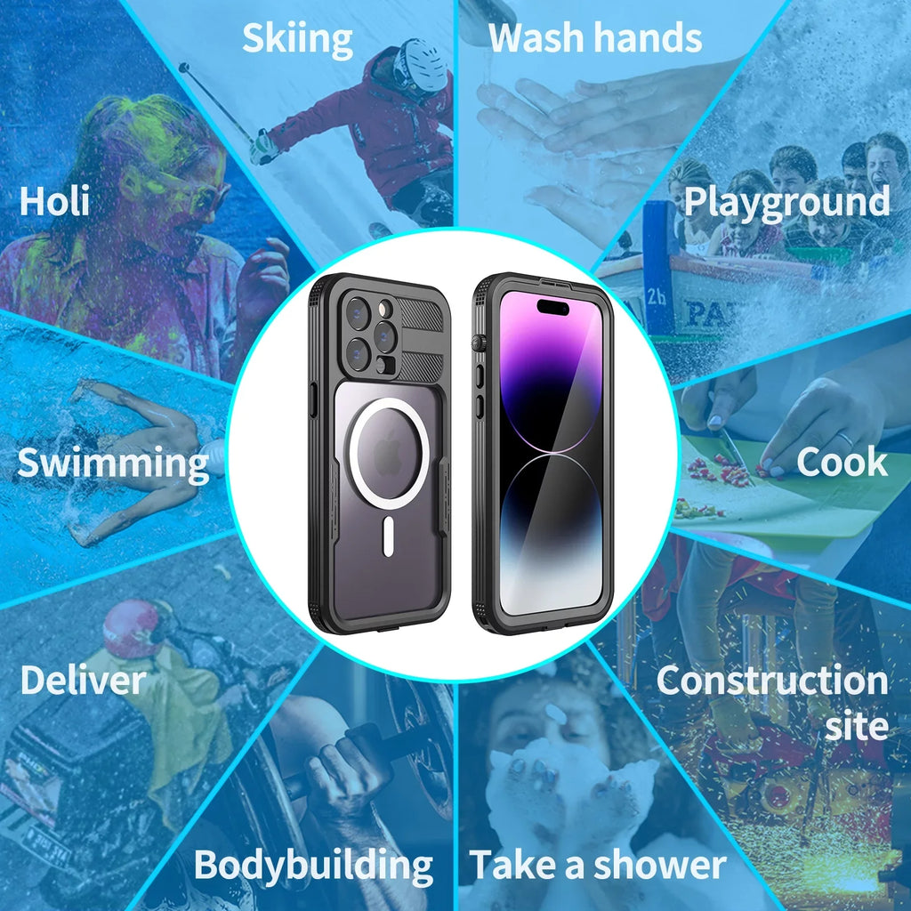 Waterproof, 14 for Protector 6H iPhone for 6.7" [Real 360][IP68 Pro - Dropproof][Dustproof][Compatible Underwater][14FT Pro Black Max with iPhone 14 Built-in Case MagSafe] Military Max Screen