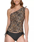 Size DKNY Women's Medium Tankini Top One Printed Shoulder Swimsuit Black