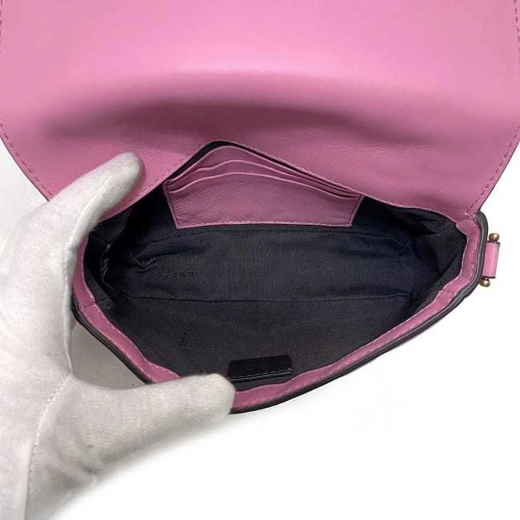Pink FF Baguette Pre-Owned Chain FENDI Small 8BS017 Leather Shoulder (Like GP Embossed Ladies New) Gold Fendi Bag