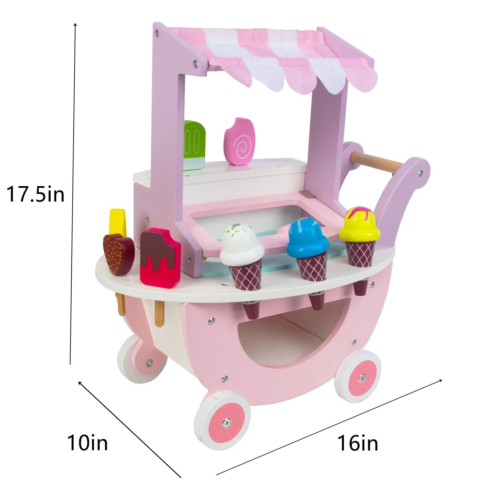 Kids for Cart Play Shopping Pretend Truck, Ice Food Girls 1-3, Woodenfun Toddlers Cream for Gift